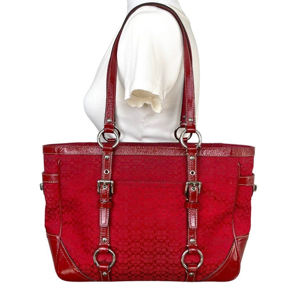 COACH Red Gallery East West Signature Tote Shopper Satchel Handbag F0849-F12846